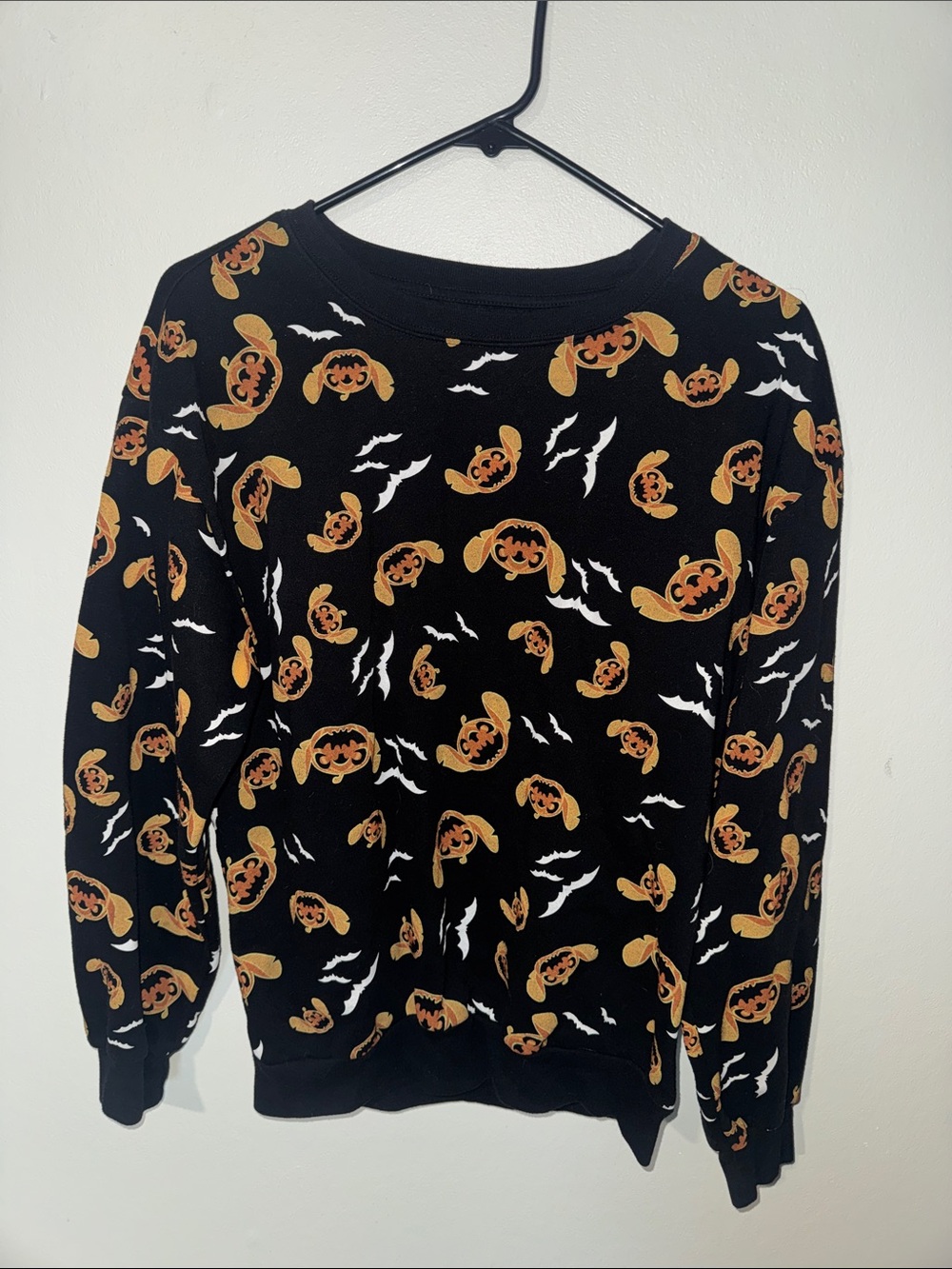 Disney Stitch Black Graphic Sweatshirt with Orange and White Accents